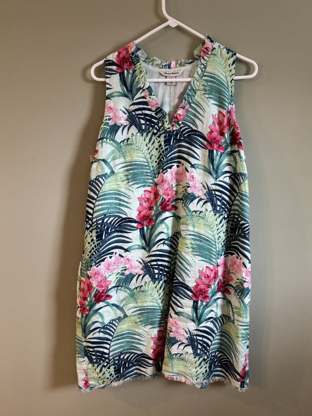 Women's Tommy Bahama dress in green and pink.